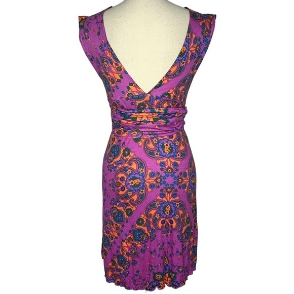 NWOT Free People Mixed Print V Neck Sleeveless Waist Tie Mini Dress - Picture 2 of 11